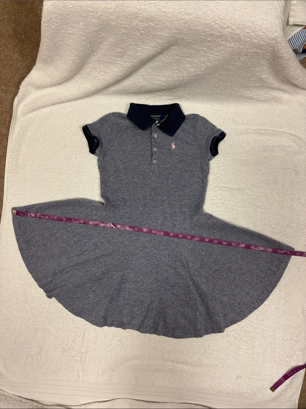 Ralph Lauren Girls Polo Skater Dress Navy with Pink Pony short sleeve 6x